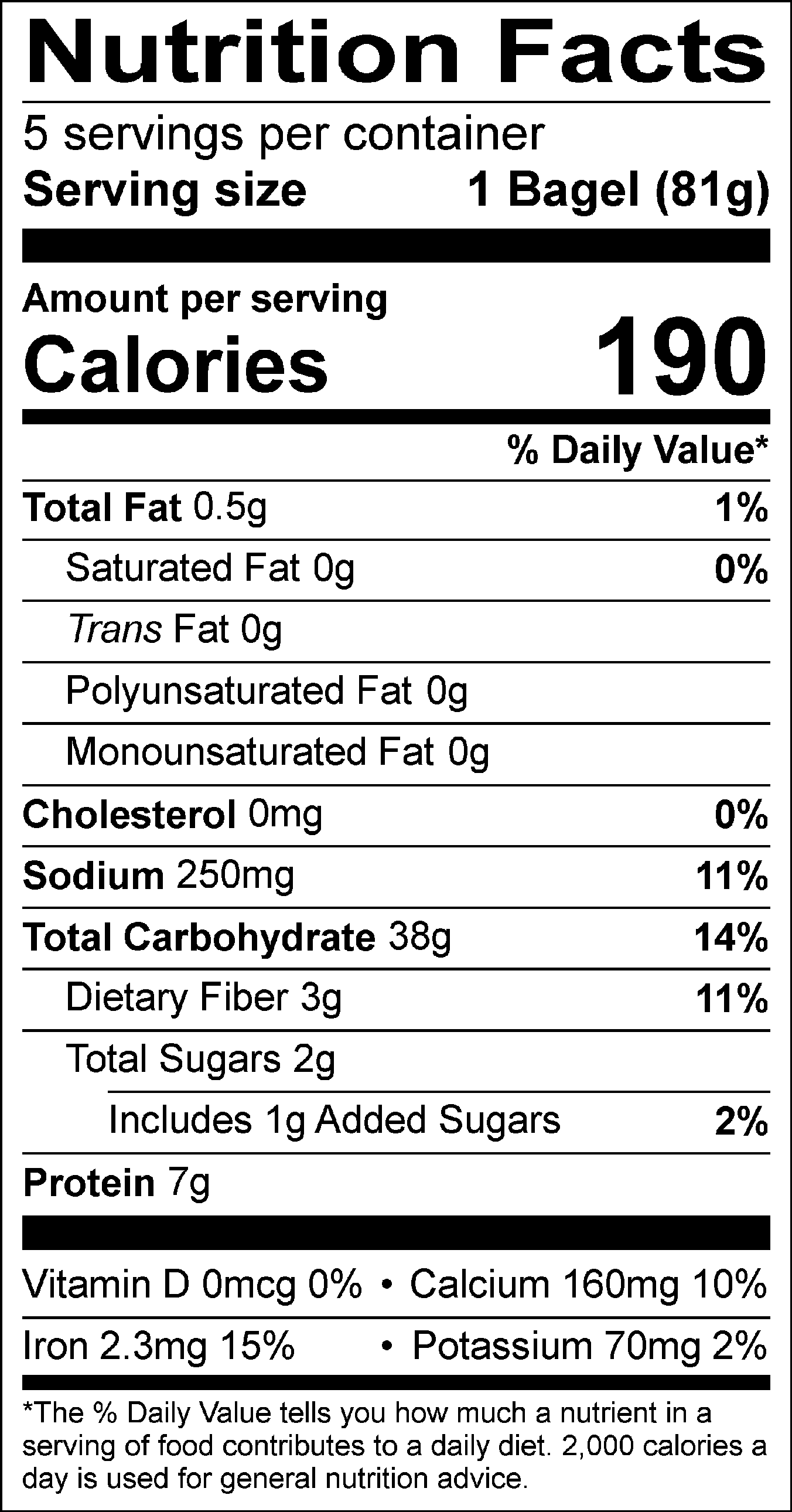 Plain Bagels Nutrition